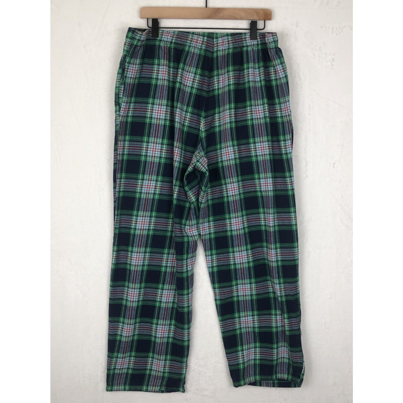 LANDS END‎ Flannel Pajamas Men's Sz L Blue Green Plaid 100% Cotton Button Up Set - Picture 11 of 16